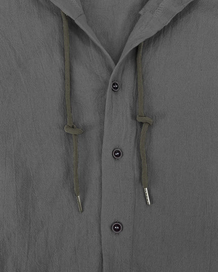 Summer Men's Cotton Linen Shirt Solid Streetwear Long Sleeve Hoodie Clothing For Men Button Tops Casual Loose Men Hooded Shirt