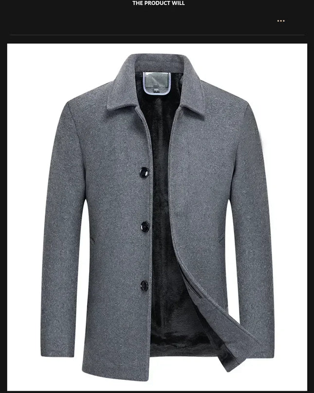 Jackets Business Casual Fleece Liner Woolen Autumn Winter Men Wool Jacket Slim Fit Thick Warm Trench Jackets Mens Brand Outwears