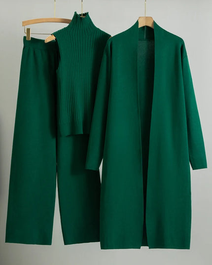 Spring Autumn 3 Piece Women Cardigan Tracksuits Fashion Knitted Pant Set Ladies Sweater Suit Vintage Fashion Ladies 3 Piece Set