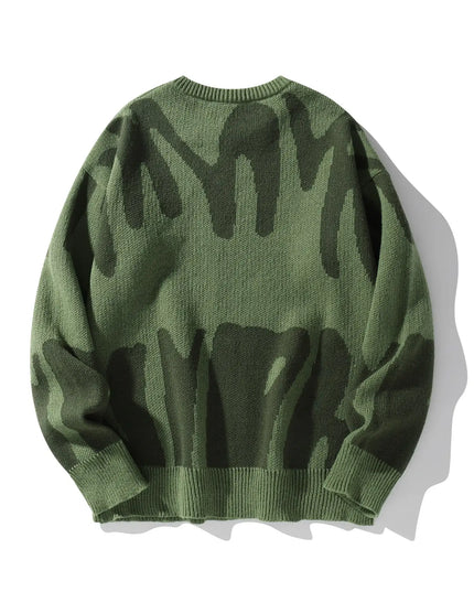 New Popular Autumn Winter Irregular Jacquard Pattern Pullover Sweater Casual Round Neck Contrast Color Knitted Men's Pullover