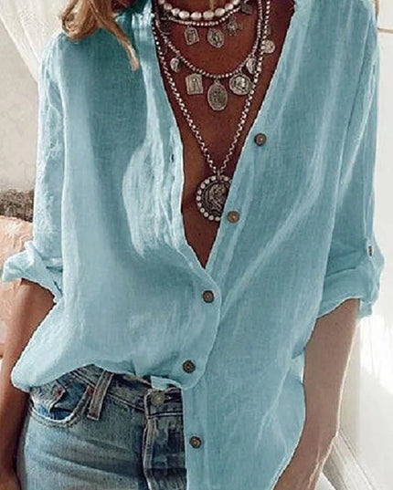 S-5XL Women Loose Blouse Shirts Oversized Female V Neck Long Sleeve Button Beach Sand Holiday Baggy Blouse Tops ARJ-113Y