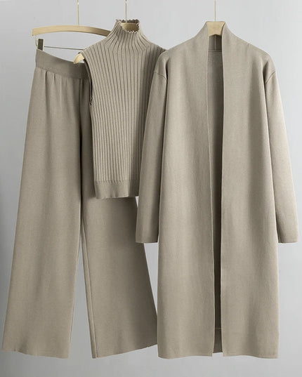 Spring Autumn 3 Piece Women Cardigan Tracksuits Fashion Knitted Pant Set Ladies Sweater Suit Vintage Fashion Ladies 3 Piece Set