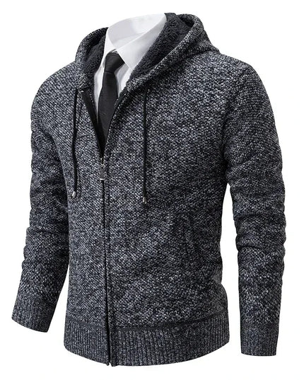 2025 Autumn and Winter New Jersey Men's Casual Sports Coat Solid Color Stand Collar Sweater Grab Fleece Warm Zipper Cardigan
