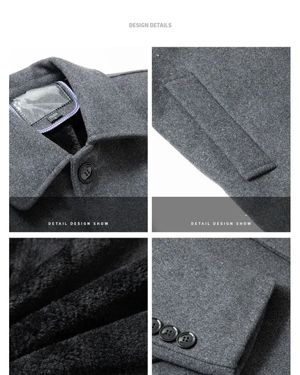 Jackets Business Casual Fleece Liner Woolen Autumn Winter Men Wool Jacket Slim Fit Thick Warm Trench Jackets Mens Brand Outwears