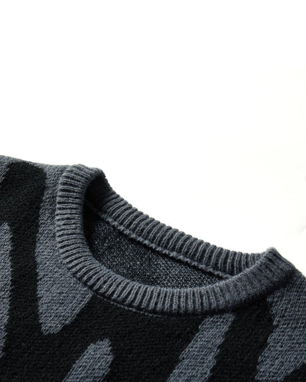 New Popular Autumn Winter Irregular Jacquard Pattern Pullover Sweater Casual Round Neck Contrast Color Knitted Men's Pullover