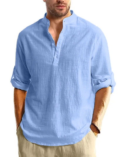 New Long Sleeve Henley Shirt Men Cotton Lightweight T-Shirts Men Breathable Streetwear Solid Color Business Button Polo Shirts