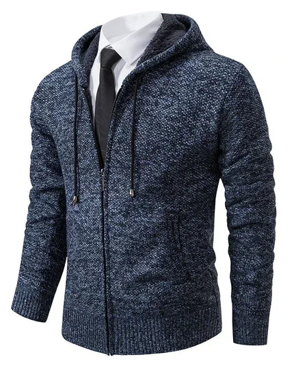 2025 Autumn and Winter New Jersey Men's Casual Sports Coat Solid Color Stand Collar Sweater Grab Fleece Warm Zipper Cardigan