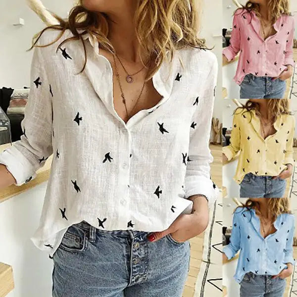 Elegant Cotton Linen Shirts Women Casual Solid Button Lapel Blouses Shirts Autumn Winter Long Sleeve Loose Tops Tunic Blusas