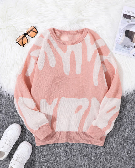 New Popular Autumn Winter Irregular Jacquard Pattern Pullover Sweater Casual Round Neck Contrast Color Knitted Men's Pullover
