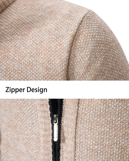 2025 Autumn and Winter New Jersey Men's Casual Sports Coat Solid Color Stand Collar Sweater Grab Fleece Warm Zipper Cardigan