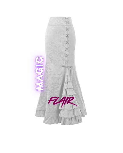 Gothic Mermaid Fishtail Skirt for Women – Vintage Lace-Up Steampunk Ruffled Long Skirt | Elegant Medieval & Halloween Costume Skirt