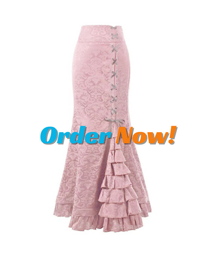 Gothic Mermaid Fishtail Skirt for Women – Vintage Lace-Up Steampunk Ruffled Long Skirt | Elegant Medieval & Halloween Costume Skirt