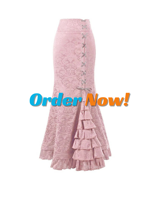 Gothic Mermaid Fishtail Skirt for Women – Vintage Lace-Up Steampunk Ruffled Long Skirt | Elegant Medieval & Halloween Costume Skirt