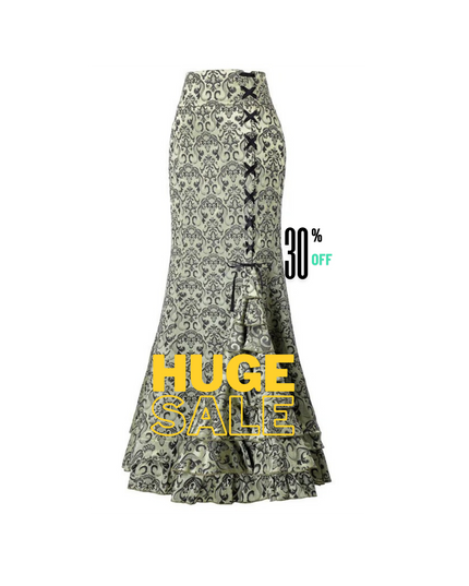 Gothic Mermaid Fishtail Skirt for Women – Vintage Lace-Up Steampunk Ruffled Long Skirt | Elegant Medieval & Halloween Costume Skirt