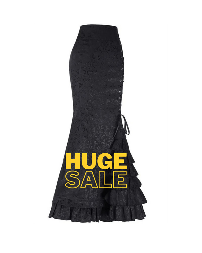 Gothic Mermaid Fishtail Skirt for Women – Vintage Lace-Up Steampunk Ruffled Long Skirt | Elegant Medieval & Halloween Costume Skirt