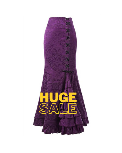 Gothic Mermaid Fishtail Skirt for Women – Vintage Lace-Up Steampunk Ruffled Long Skirt | Elegant Medieval & Halloween Costume Skirt