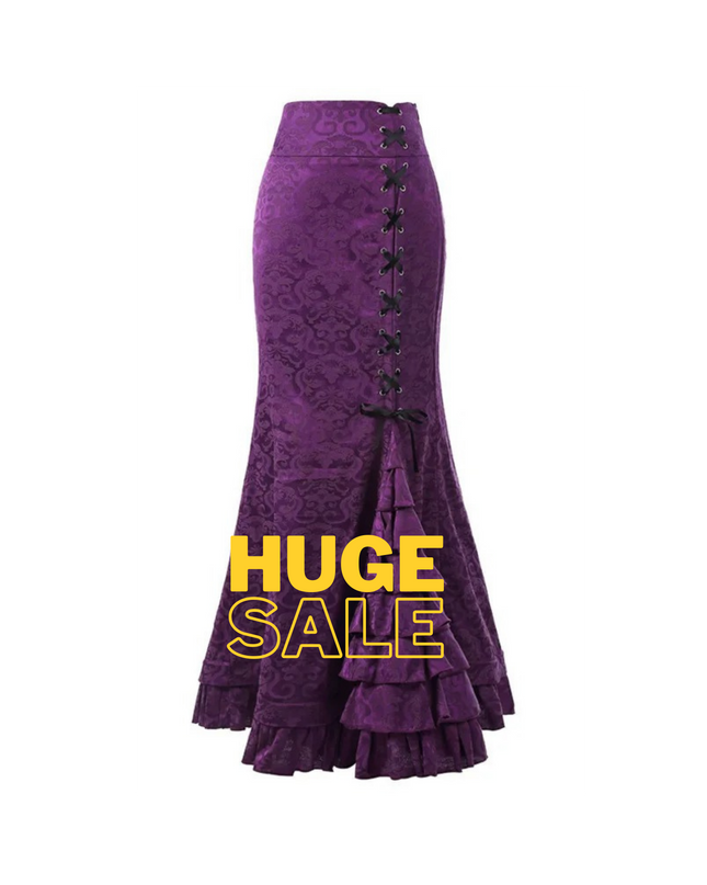 Gothic Mermaid Fishtail Skirt for Women – Vintage Lace-Up Steampunk Ruffled Long Skirt | Elegant Medieval & Halloween Costume Skirt