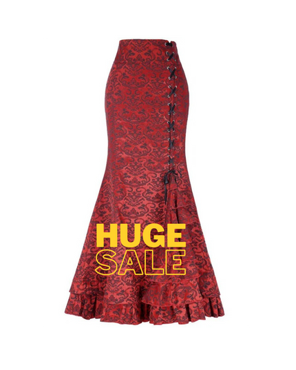 Gothic Mermaid Fishtail Skirt for Women – Vintage Lace-Up Steampunk Ruffled Long Skirt | Elegant Medieval & Halloween Costume Skirt