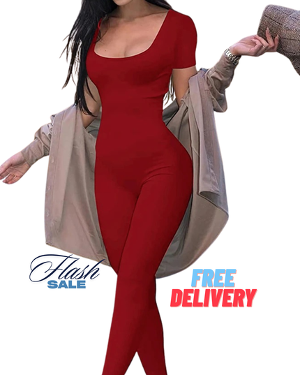 Women’s Short Sleeve Bodycon Romper – Solid Color Slim Fit Jumpsuit for Casual, Fitness & Streetwear Style