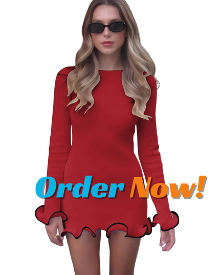 Elegant Ruffle Patchwork Bodycon Mini Dress – Long Sleeve O-Neck Party & Clubwear, Autumn Winter Sexy Street Style Outfit