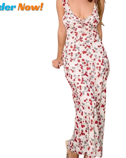 Boho Floral Plunge Maxi Dress – Backless Summer Beach Dress, Fairycore Vacation Outfit, Elegant Coquette Sun Dress