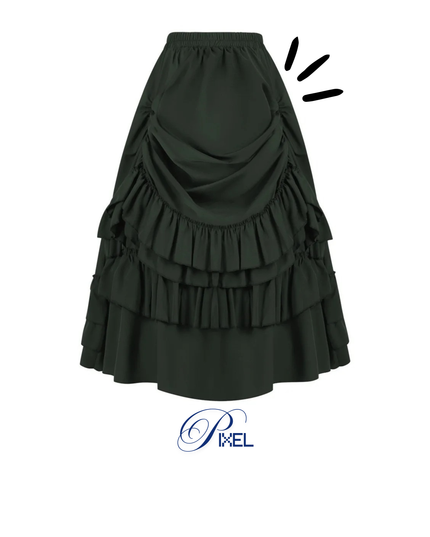 Elegant Victorian Ruffled Bustle Skirt for Women | High-Low Steampunk Costume Skirt | Vintage Renaissance Layered Party Skirt