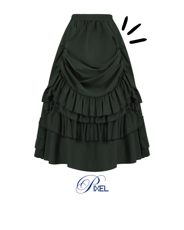 Elegant Victorian Ruffled Bustle Skirt for Women | High-Low Steampunk Costume Skirt | Vintage Renaissance Layered Party Skirt