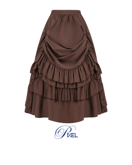 Elegant Victorian Ruffled Bustle Skirt for Women | High-Low Steampunk Costume Skirt | Vintage Renaissance Layered Party Skirt