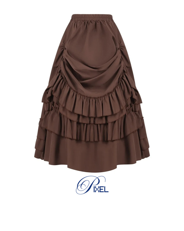 Elegant Victorian Ruffled Bustle Skirt for Women | High-Low Steampunk Costume Skirt | Vintage Renaissance Layered Party Skirt