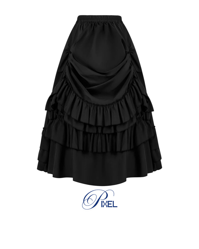 Elegant Victorian Ruffled Bustle Skirt for Women | High-Low Steampunk Costume Skirt | Vintage Renaissance Layered Party Skirt