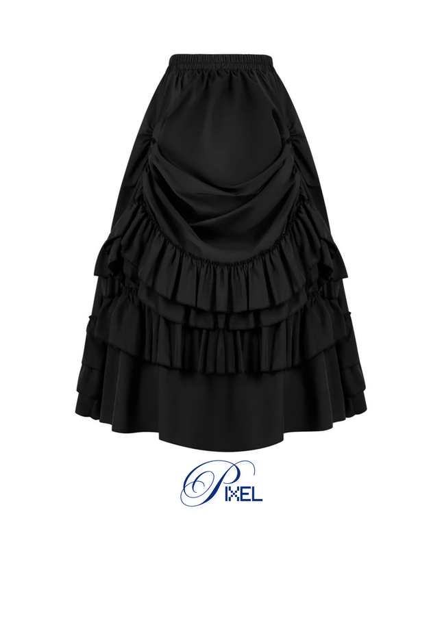 Elegant Victorian Ruffled Bustle Skirt for Women | High-Low Steampunk Costume Skirt | Vintage Renaissance Layered Party Skirt