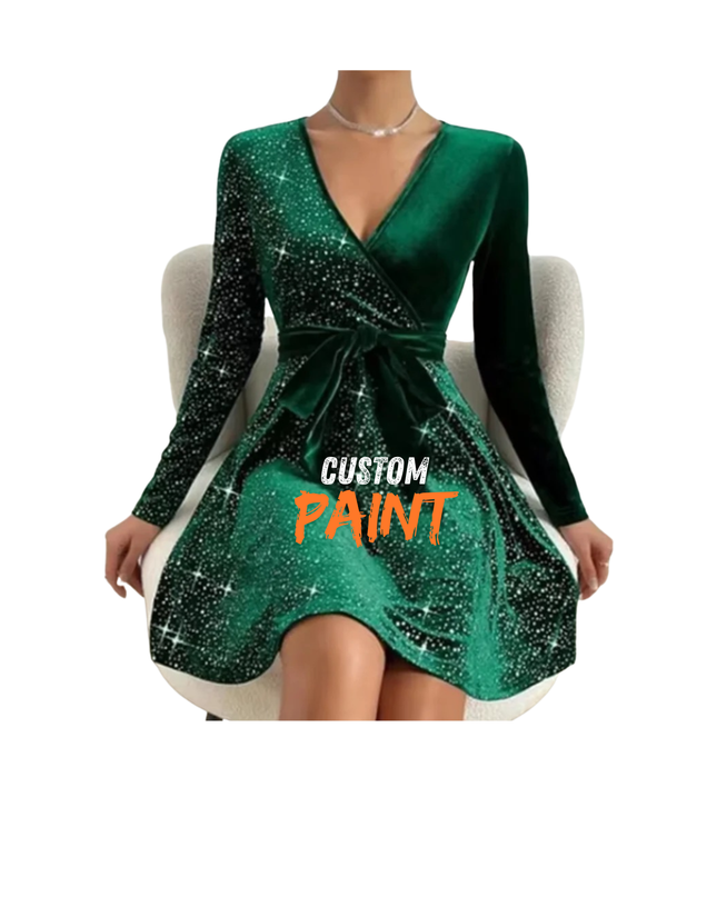 Elegant Sparkly V-Neck Party Dress for Women | Long Sleeve Glitter Mini Dress | Sexy Evening Outfit for Events & Celebrations