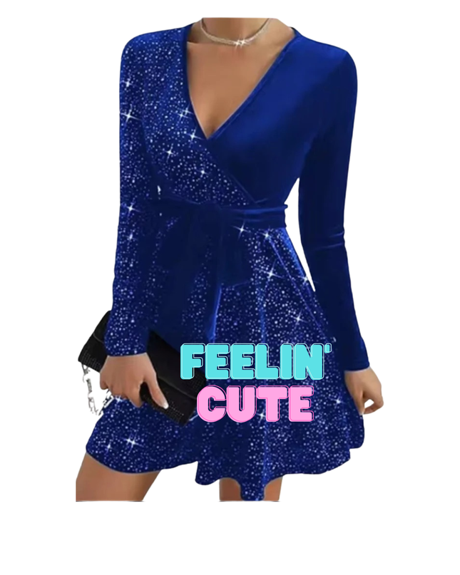 Elegant Sparkly V-Neck Party Dress for Women | Long Sleeve Glitter Mini Dress | Sexy Evening Outfit for Events & Celebrations
