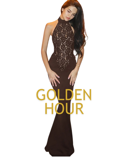 Elegant Women’s 2025 Lace Patchwork Halter Maxi Evening Dress – Off Shoulder Backless High Waist Long Black Gown for Parties & Formal Events