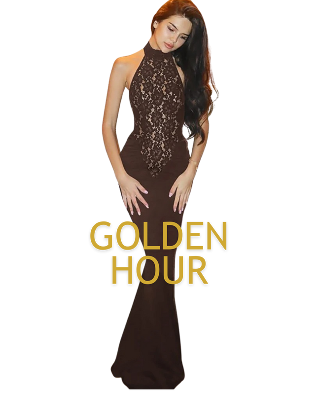 Elegant Women’s 2025 Lace Patchwork Halter Maxi Evening Dress – Off Shoulder Backless High Waist Long Black Gown for Parties & Formal Events