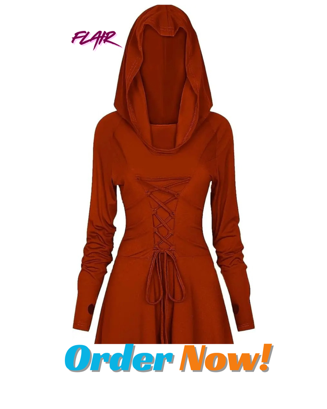 Medieval Hooded Renaissance Dress for Women – Vintage Lace-Up High Low Pullover Costume, Elegant Halloween & Cosplay Outfit