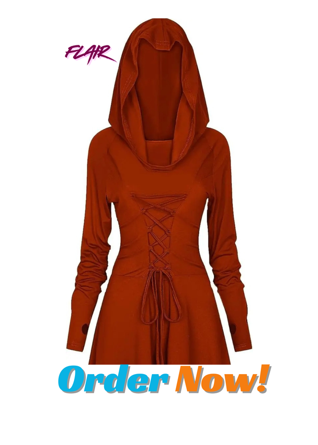 Medieval Hooded Renaissance Dress for Women – Vintage Lace-Up High Low Pullover Costume, Elegant Halloween & Cosplay Outfit