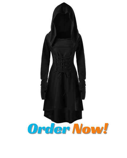 Medieval Hooded Renaissance Dress for Women – Vintage Lace-Up High Low Pullover Costume, Elegant Halloween & Cosplay Outfit