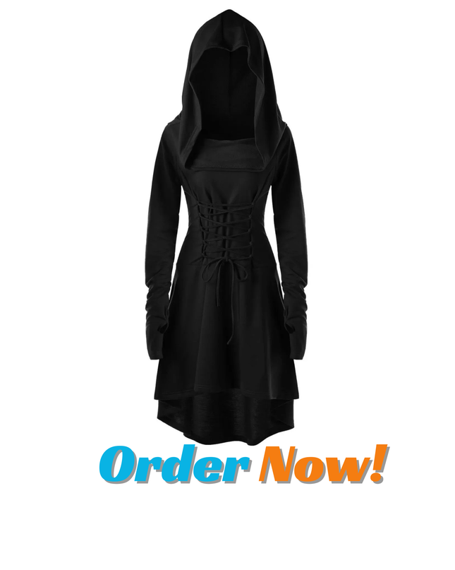 Medieval Hooded Renaissance Dress for Women – Vintage Lace-Up High Low Pullover Costume, Elegant Halloween & Cosplay Outfit
