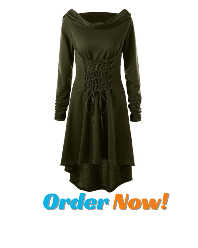 Medieval Hooded Renaissance Dress for Women – Vintage Lace-Up High Low Pullover Costume, Elegant Halloween & Cosplay Outfit