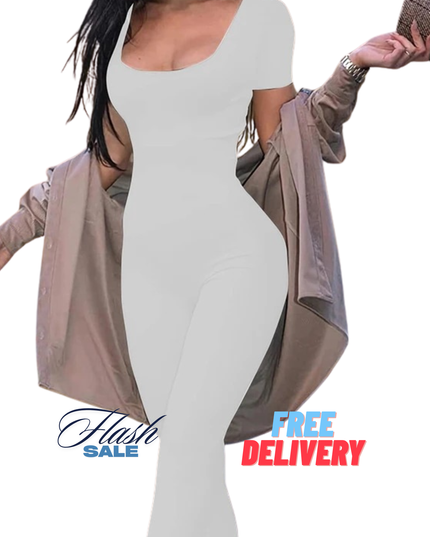 Women’s Short Sleeve Bodycon Romper – Solid Color Slim Fit Jumpsuit for Casual, Fitness & Streetwear Style