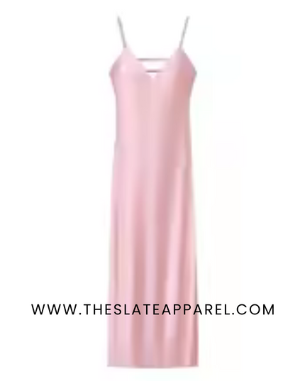 Elegant Yellow Satin V-Neck Maxi Dress for Women – Sleeveless Summer Holiday Party Dress 2025, Loose Fit Sling Robe