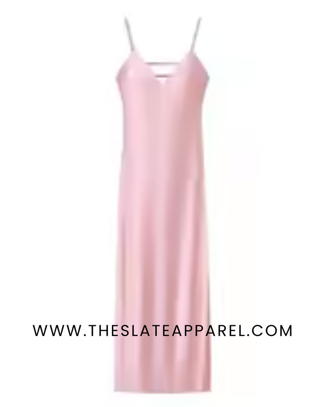 Elegant Yellow Satin V-Neck Maxi Dress for Women – Sleeveless Summer Holiday Party Dress 2025, Loose Fit Sling Robe