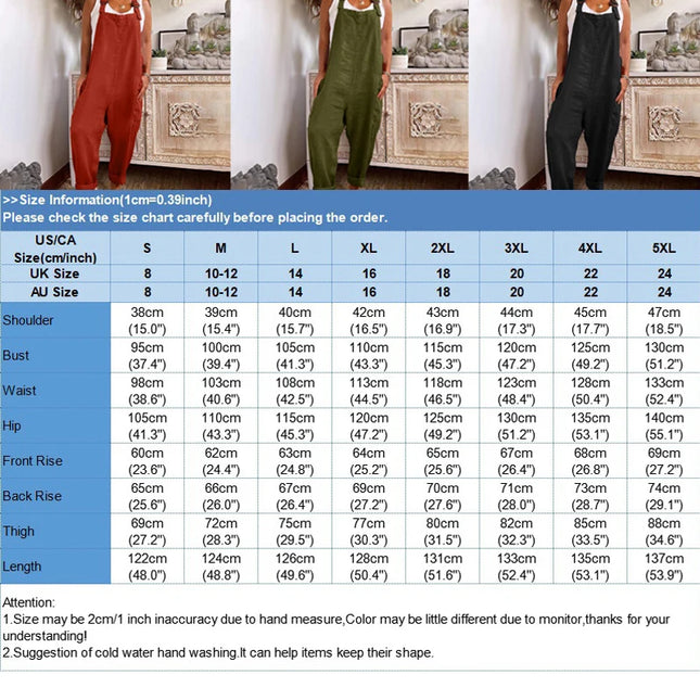 Womens Cotton Linen Jumpsuit Dungarees Loose Playsuit Polyester Preppy Style Pants Pocket  Overalls Trousers