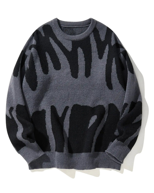 New Popular Autumn Winter Irregular Jacquard Pattern Pullover Sweater Casual Round Neck Contrast Color Knitted Men's Pullover