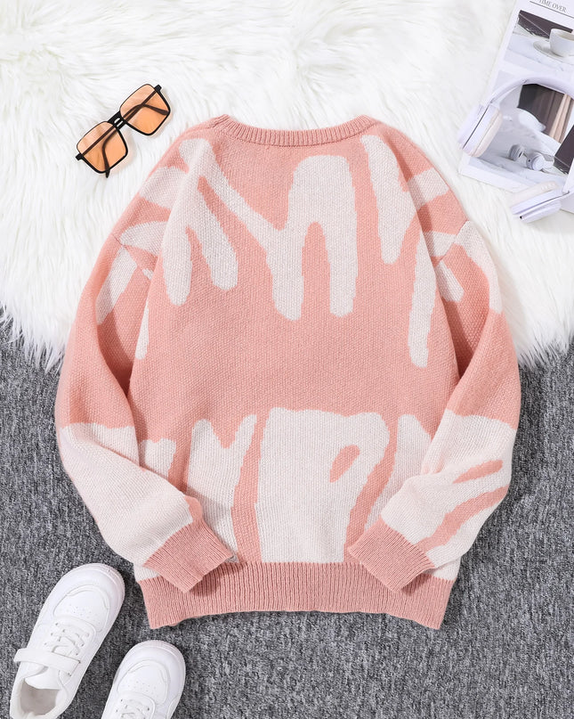 New Popular Autumn Winter Irregular Jacquard Pattern Pullover Sweater Casual Round Neck Contrast Color Knitted Men's Pullover