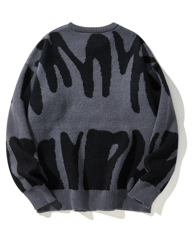 New Popular Autumn Winter Irregular Jacquard Pattern Pullover Sweater Casual Round Neck Contrast Color Knitted Men's Pullover