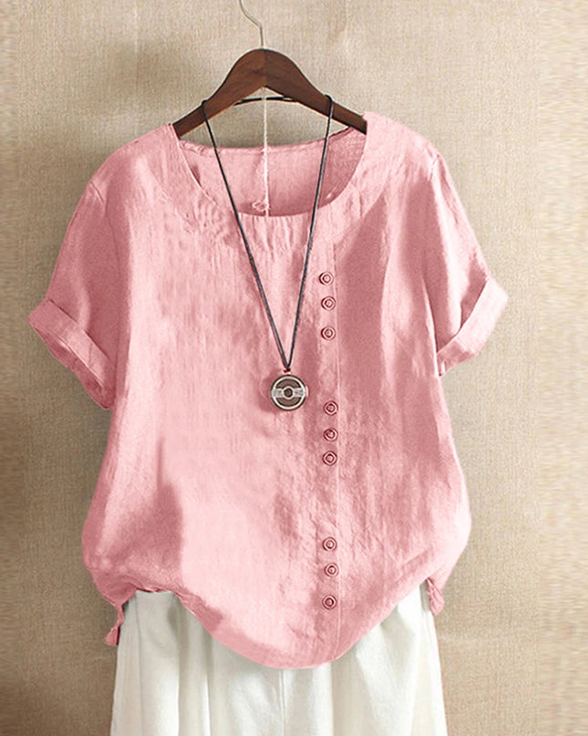 Women's Short Sleeve Cotton Linen Beautiful Tunic Blouse Tops Ladies Casual Basic Shirt Plus Size Clothes  L-5XL Clothing 2023