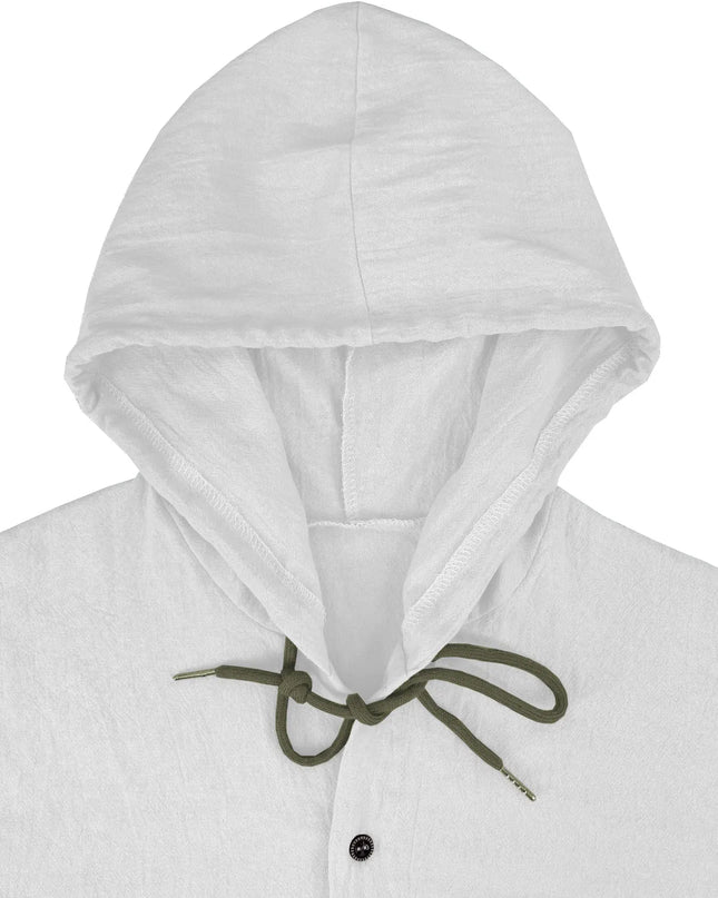 Summer Men's Cotton Linen Shirt Solid Streetwear Long Sleeve Hoodie Clothing For Men Button Tops Casual Loose Men Hooded Shirt