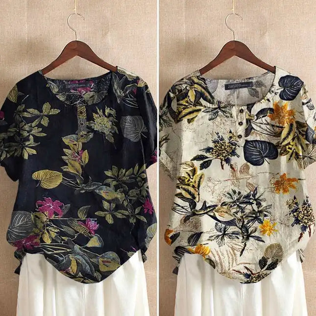 ZANZEA Women Cotton Shirt Fashion Floral Printed Tops Ladies Kaftan Chemise 2024 Summer Short Sleeve Blouses Causal O-neck Tunic